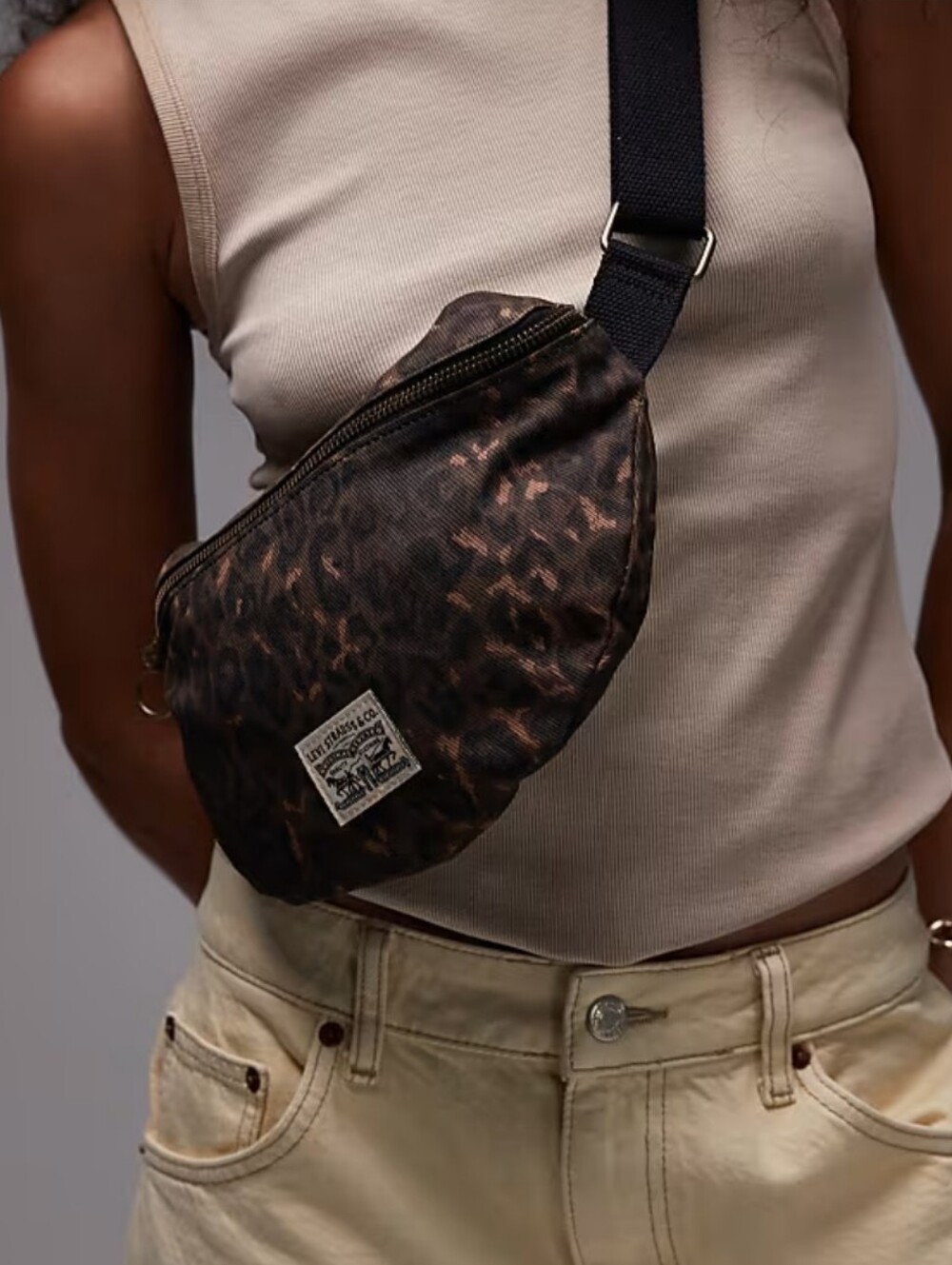 Levi's Devon Leopard Print Crossbody Sling Bag Brown & Black - Picture 2 of 14
